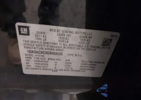 2016 Chevrolet Tahoe Ltz z USA, uszkodzony, nr VIN 1GNSKCKC8GR458538